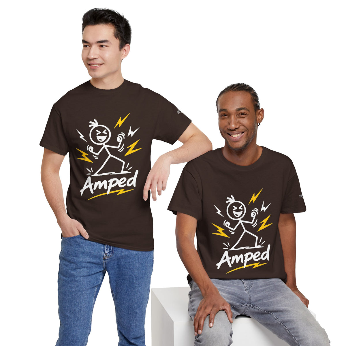 "Amped" Lightning Bolt Tee — Minimal Gen Z Slang Graphic T-Shirt