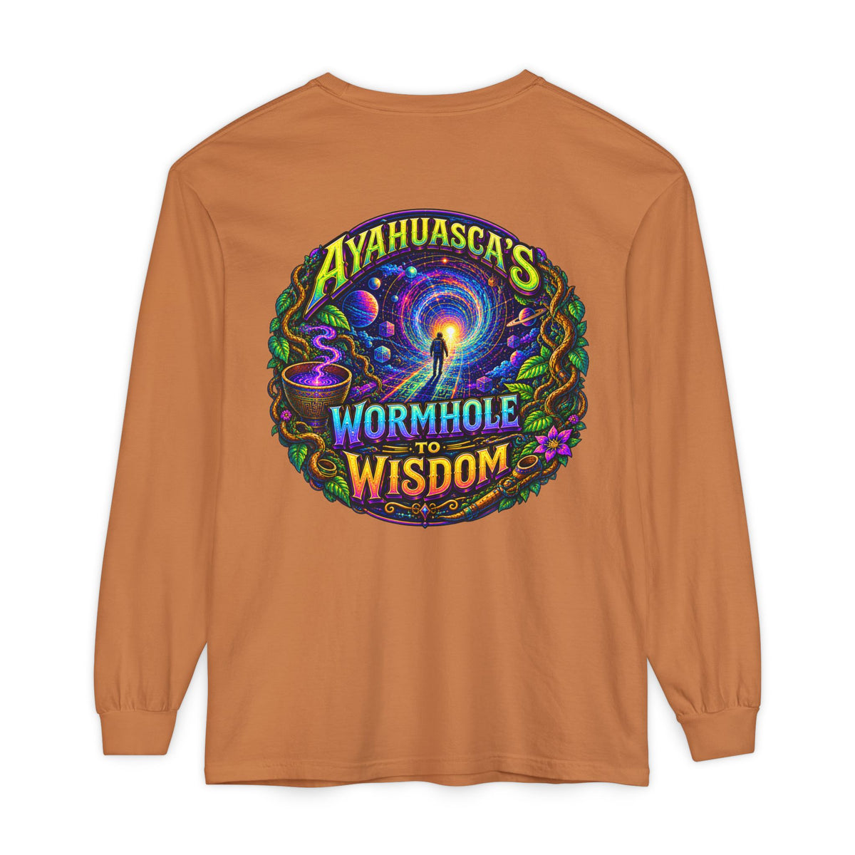 "Ayahuasca’s Wormhole to Wisdom" Psychedelic Long Sleeve Tee