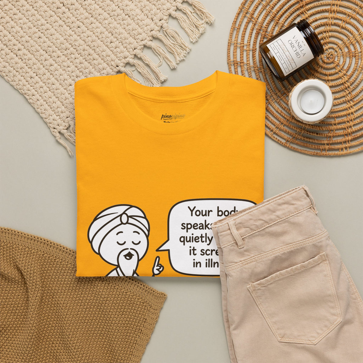 Wellness Tee — "Your body speaks to you quietly before it screams in illness" Meditation T-Shirt