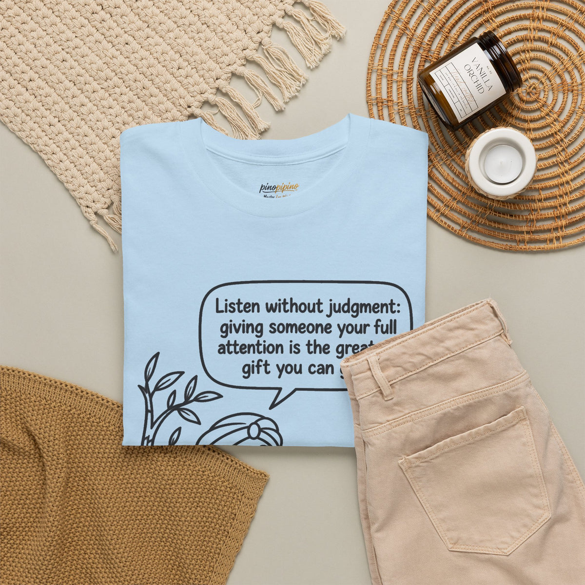 Mindful Listening Tee — "Listen without judgment" Meditation Quote T-Shirt
