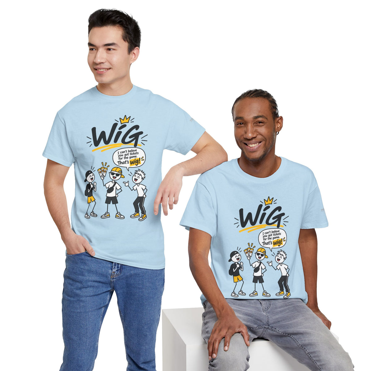 "Wig" Gen Z Slang Graphic Tee — Funny Cartoon Crew Shirt