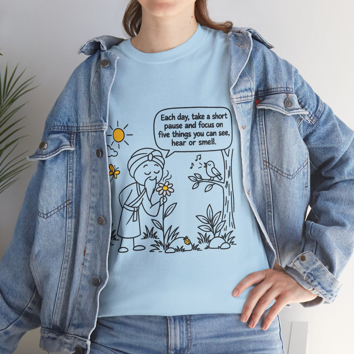 "Focus on five things you can see, hear or smell" - Master Lee's Wisdom, Unisex Heavy Cotton Tee