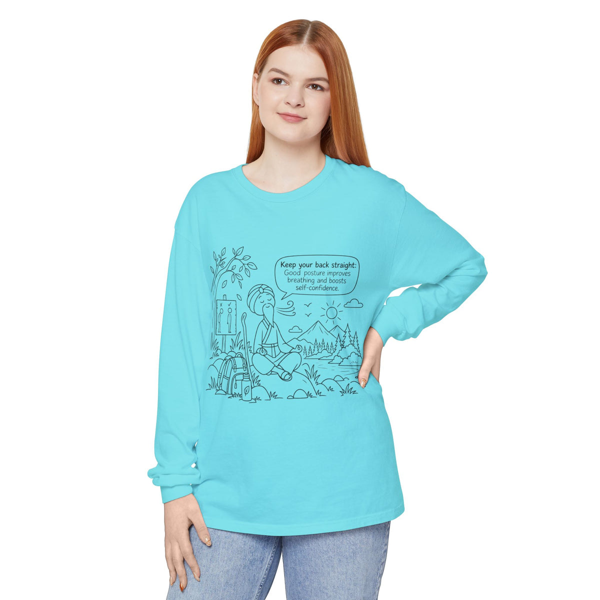 "Keep Your Back Straight" Self Care by Master Lee - Long Sleeve T‑Shirt
