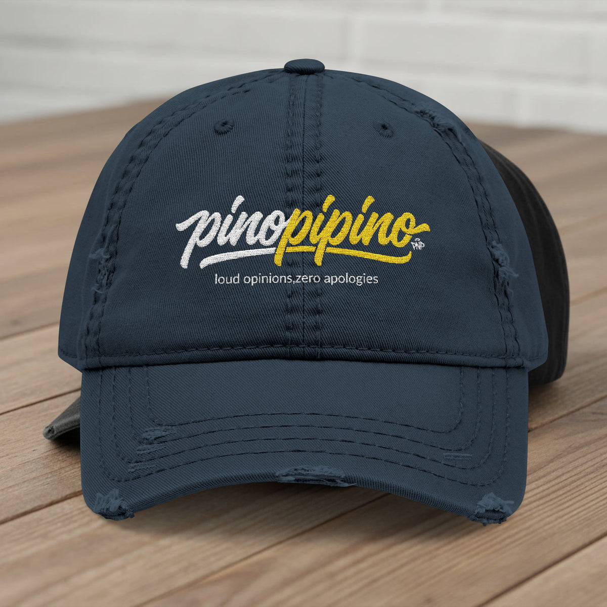 Distressed Embroidered Hat - Pinopipino Script Logo Cap