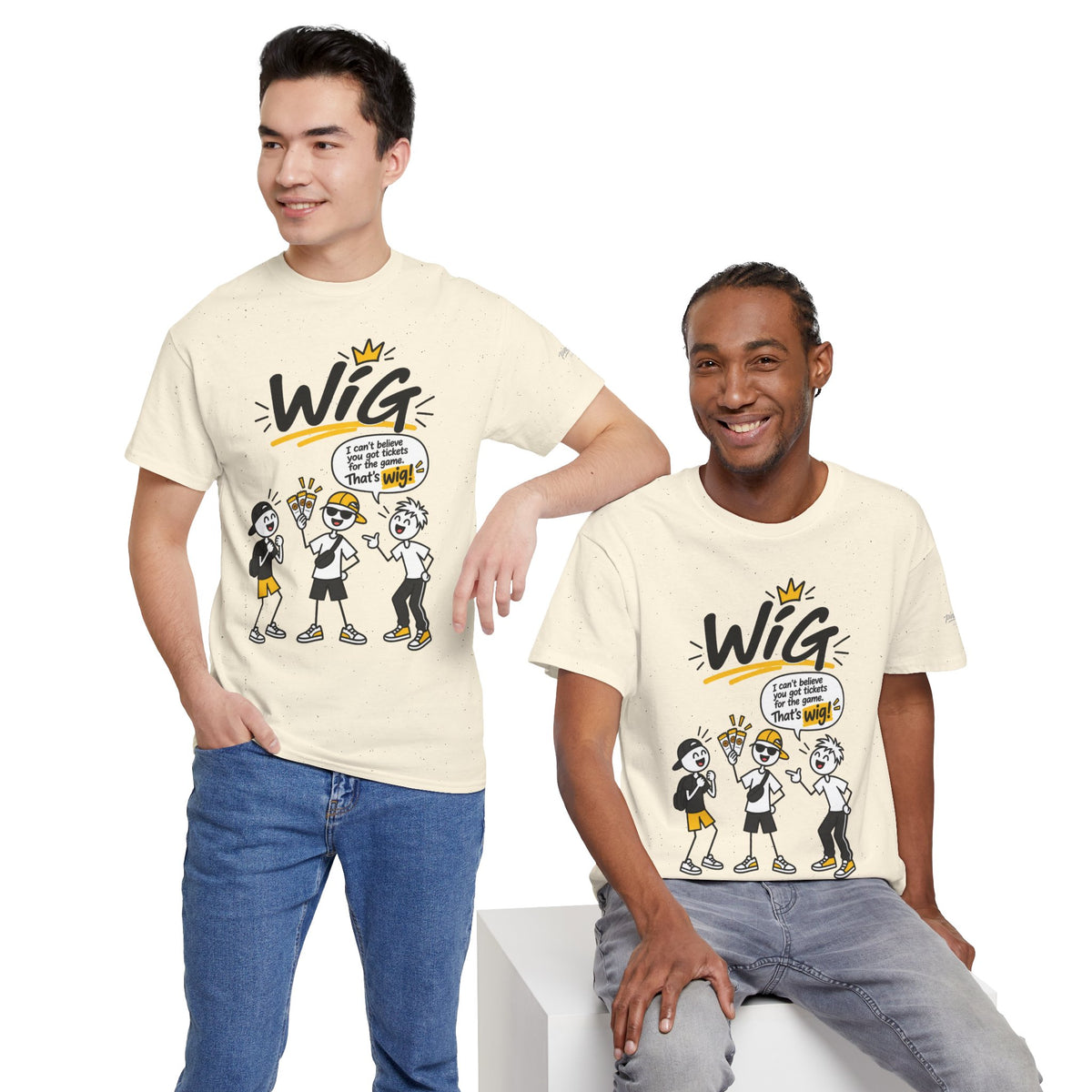 "Wig" Gen Z Slang Graphic Tee — Funny Cartoon Crew Shirt