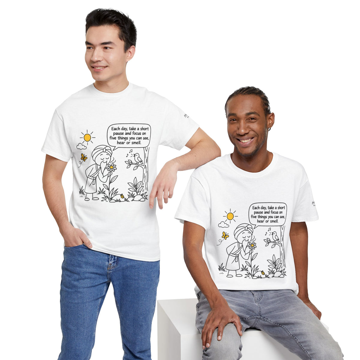 "Focus on five things you can see, hear or smell" - Master Lee's Wisdom, Unisex Heavy Cotton Tee