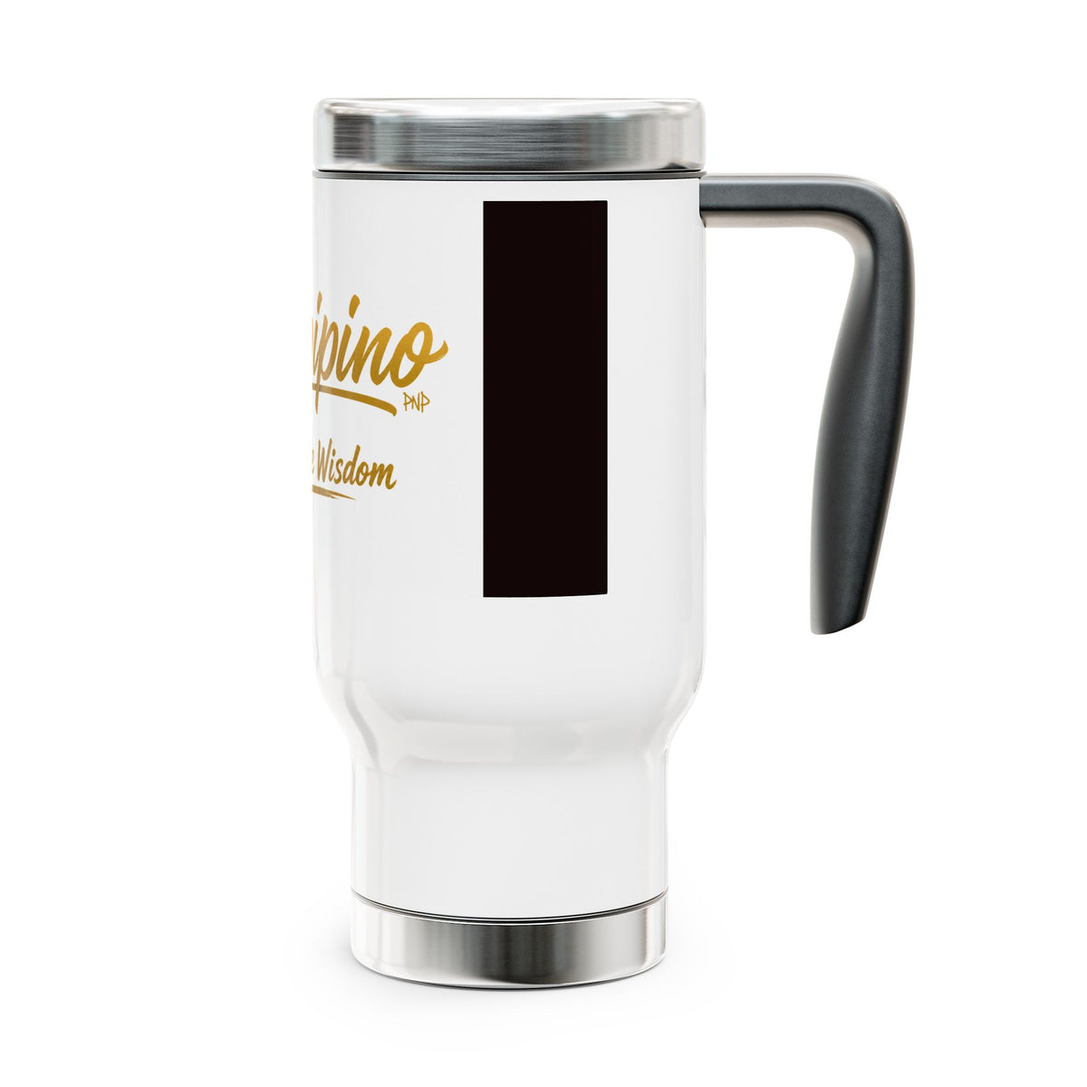 "pinppipino - Master Lee's Wisdom" Stainless Steel Travel Mug with Handle, 14oz