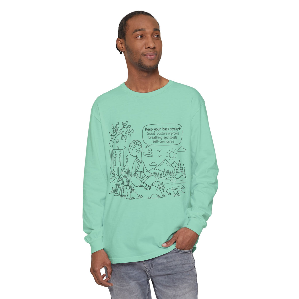 "Keep Your Back Straight" Self Care by Master Lee - Long Sleeve T‑Shirt
