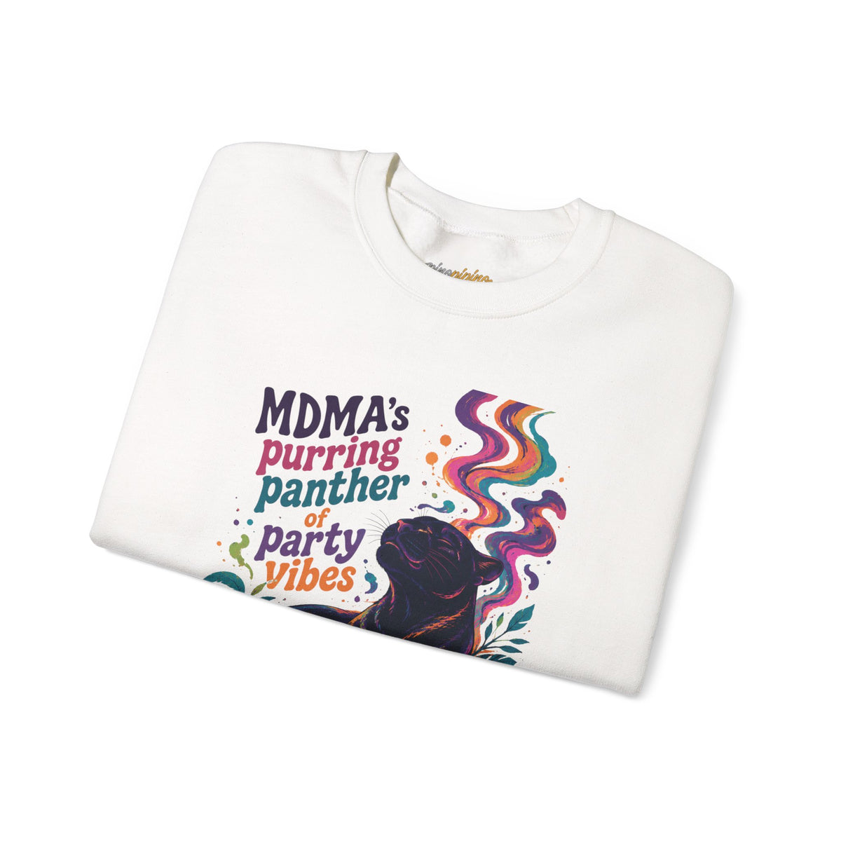 "MDMA's Purring Panther Party Vibes" - Psychedelic Black Panther Crewneck Sweatshirt