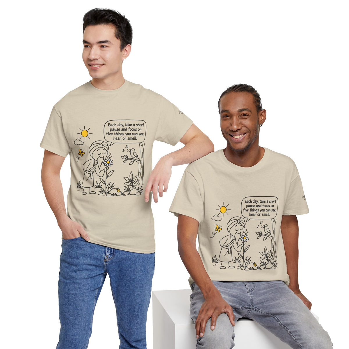 "Focus on five things you can see, hear or smell" - Master Lee's Wisdom, Unisex Heavy Cotton Tee