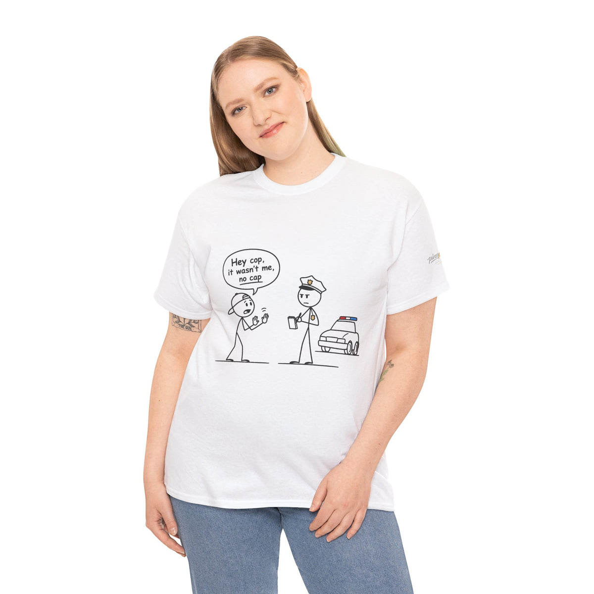 Funny "Hey Cop, It Wasn't Me, No Cap" Police Cartoon Tee