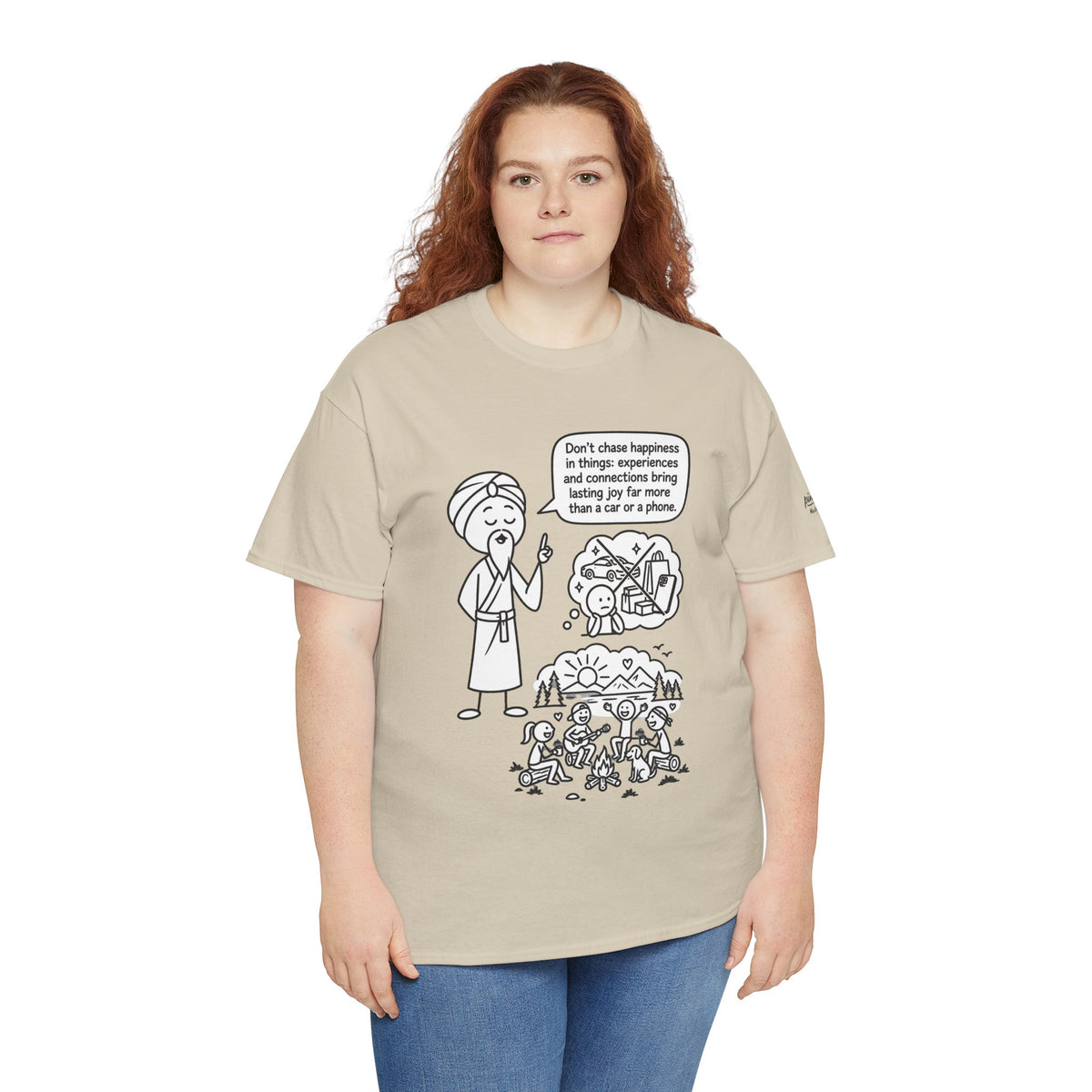 Mindful Graphic Tee – "Don't Chase Happiness in things" Illustration Shirt