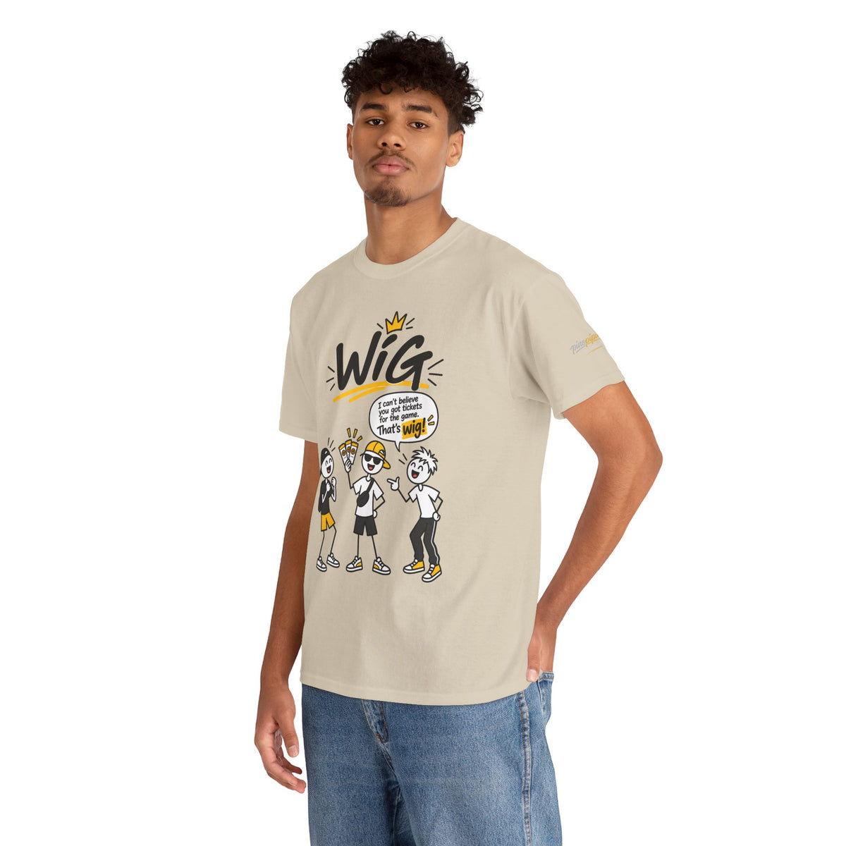 "Wig" Gen Z Slang Graphic Tee — Funny Cartoon Crew Shirt