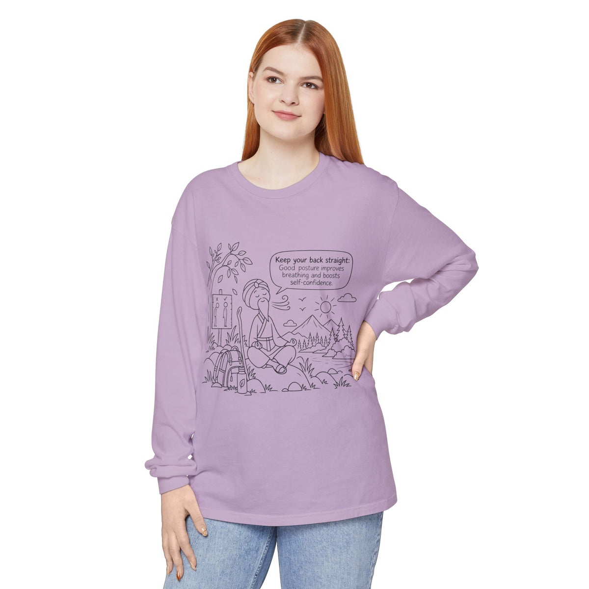 "Keep Your Back Straight" Self Care by Master Lee - Long Sleeve T‑Shirt