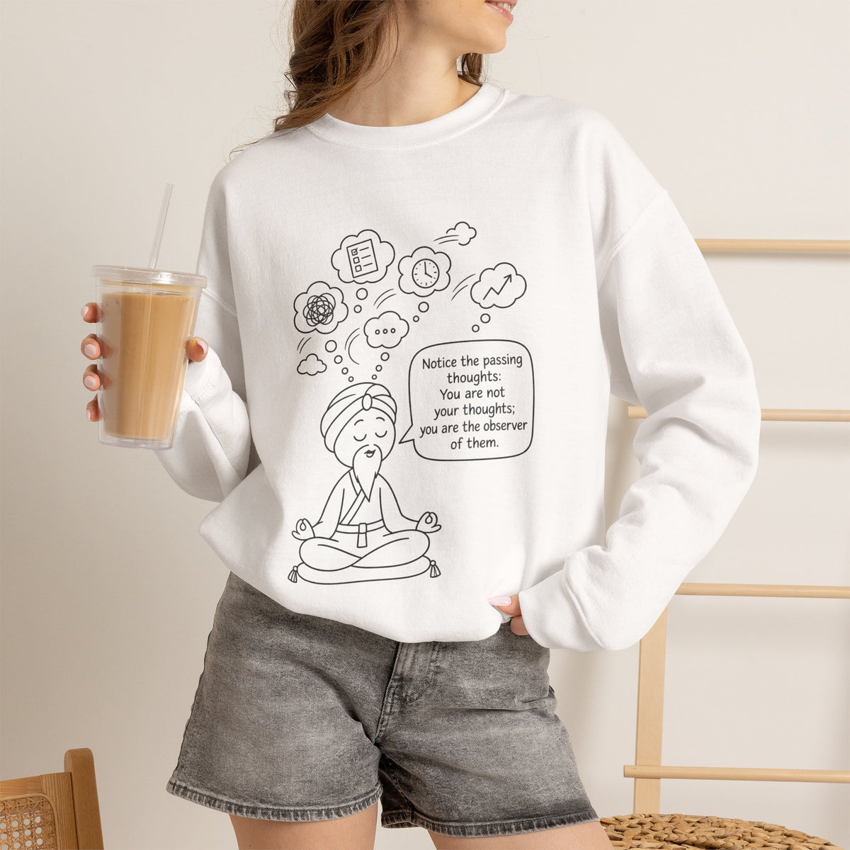 "Notice the passing thoughts" Mindfulness Design - Meditation Guru Crewneck Sweatshirt