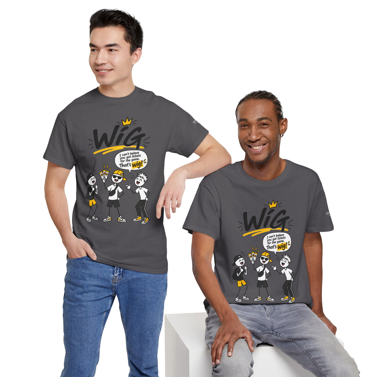 "Wig" Gen Z Slang Graphic Tee — Funny Cartoon Crew Shirt