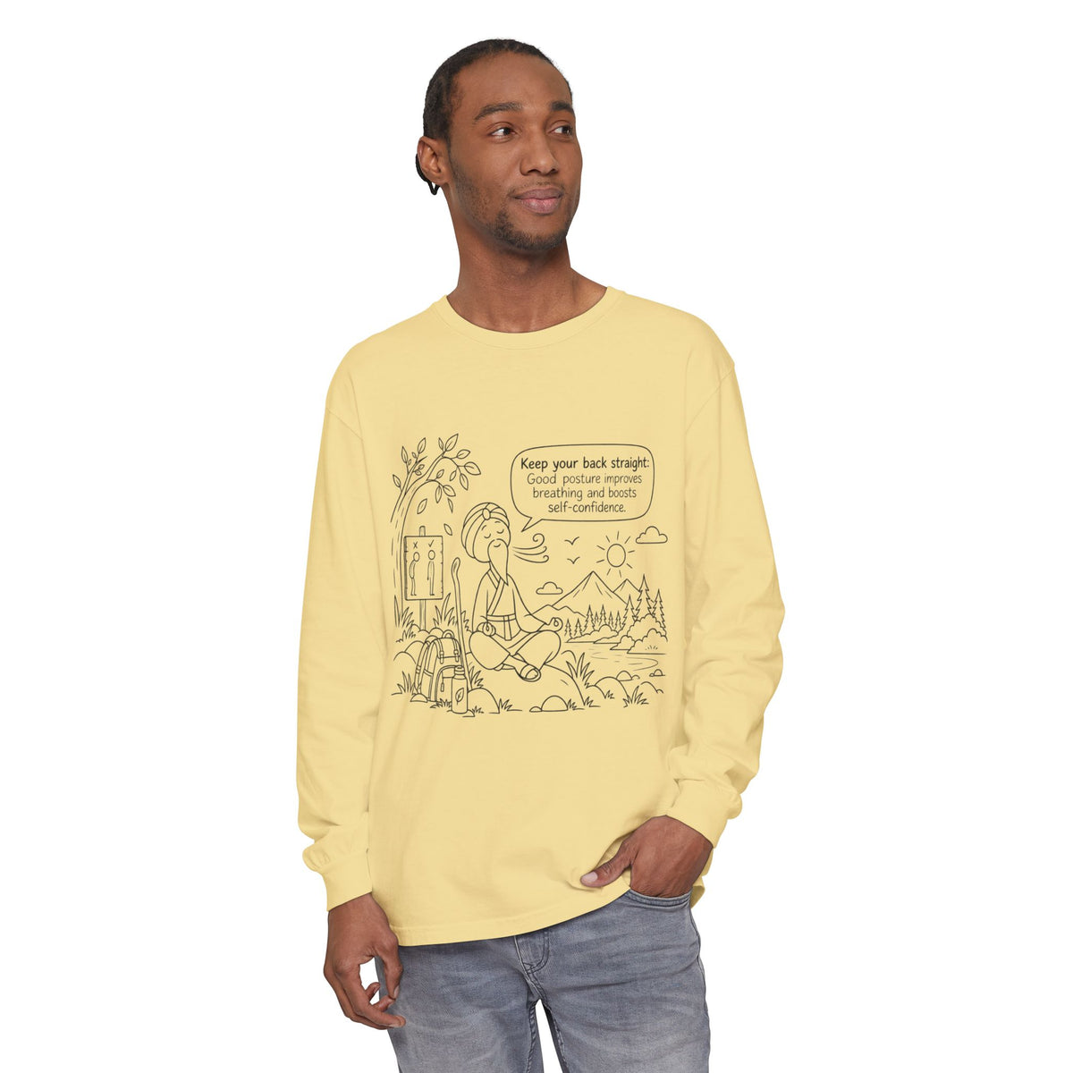 "Keep Your Back Straight" Self Care by Master Lee - Long Sleeve T‑Shirt