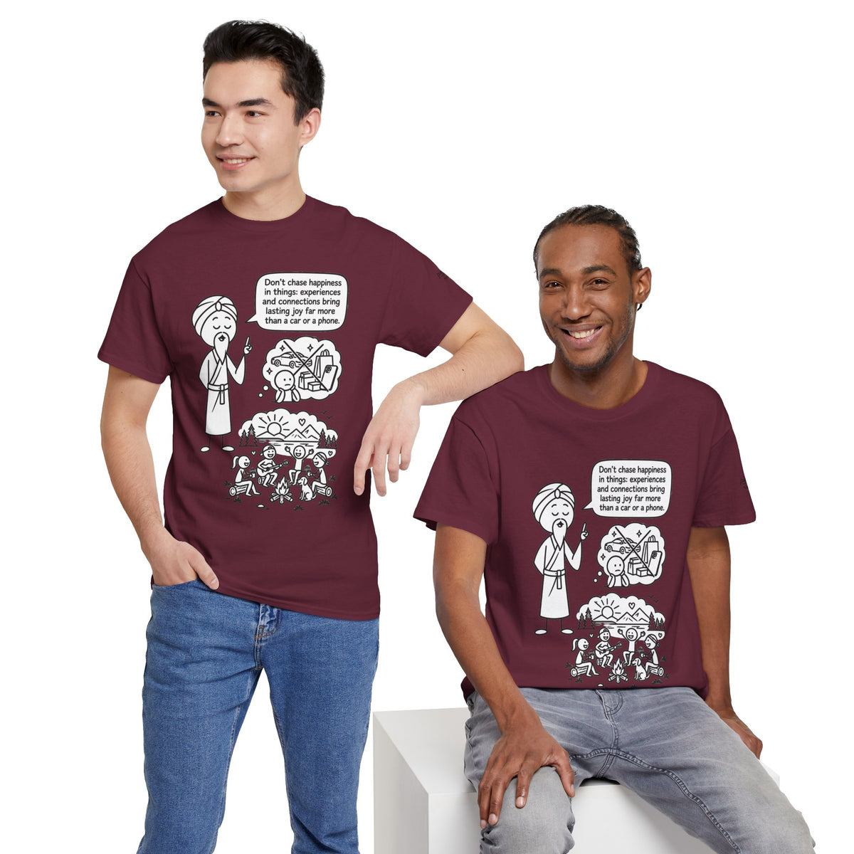 Mindful Graphic Tee – "Don't Chase Happiness in things" Illustration Shirt