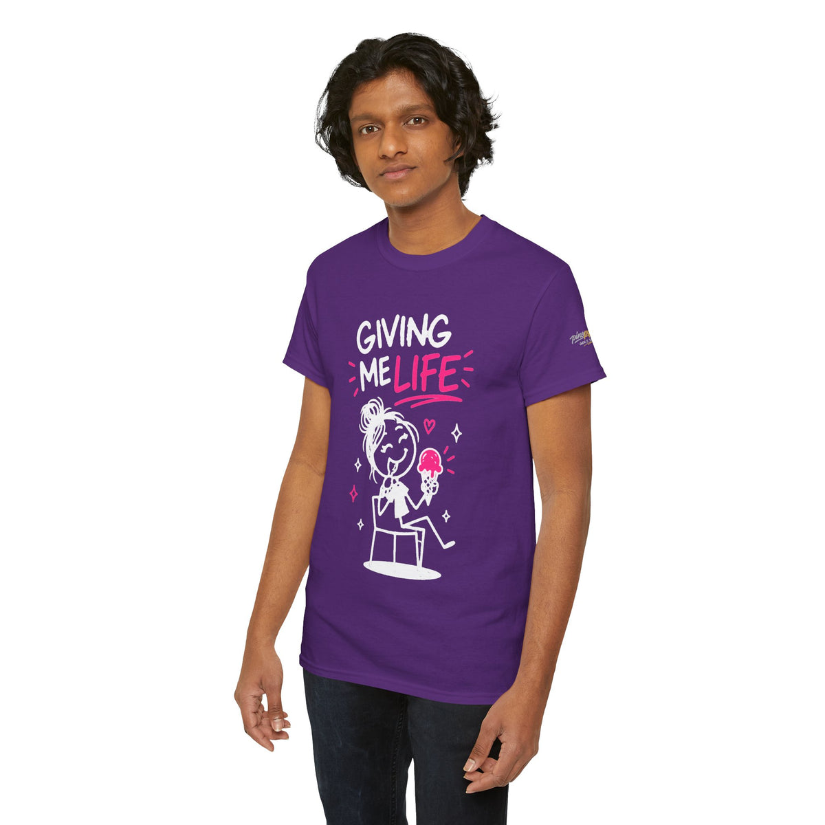 Cute "Giving Me Life" Graphic Sketch Cotton T‑Shirt