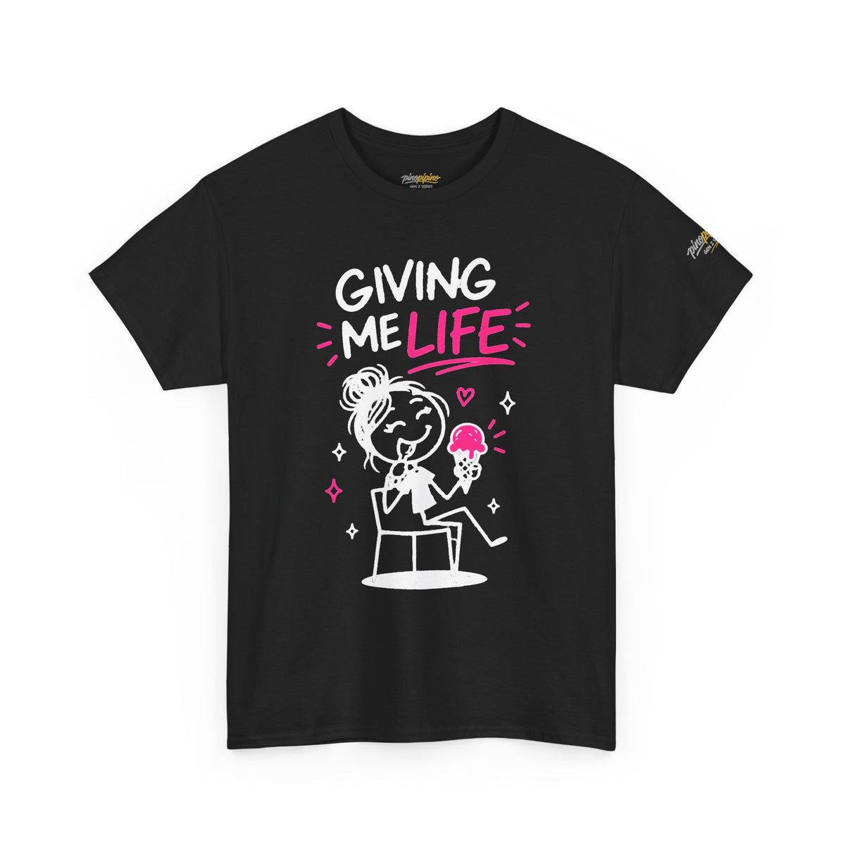 Cute "Giving Me Life" Graphic Sketch Cotton T‑Shirt