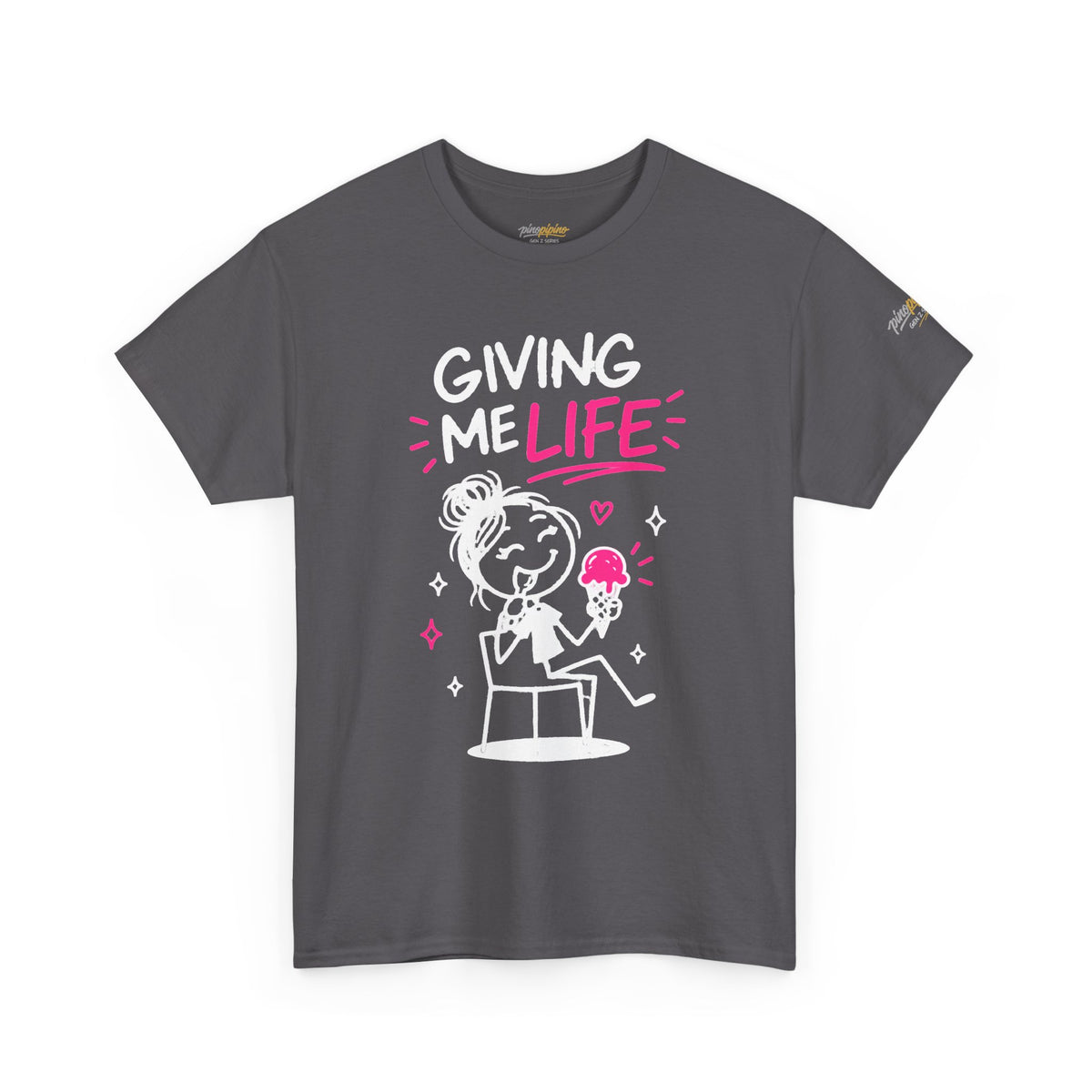 Cute "Giving Me Life" Graphic Sketch Cotton T‑Shirt