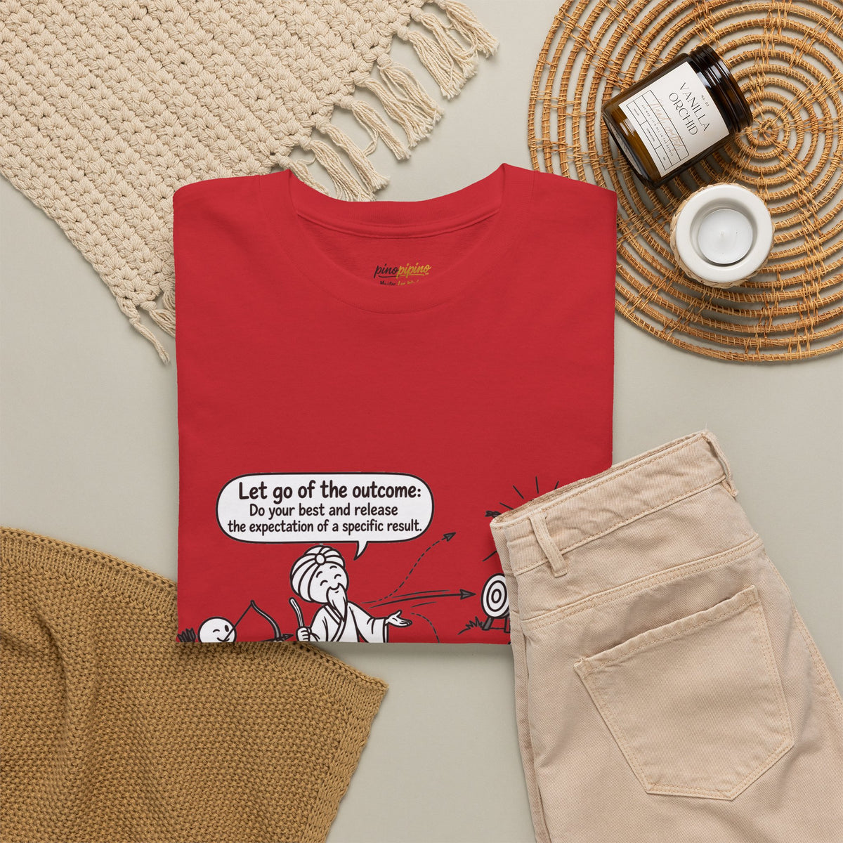 T-Shirt — Cartoon Zen Comic: "Let go of the outcome" Mindfulness Tee