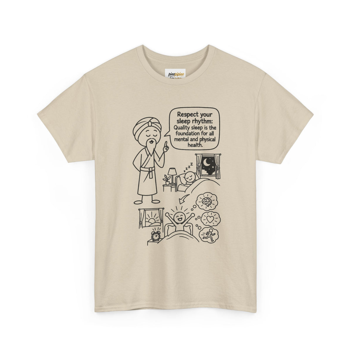 Yoga Philosophy Graphic Tee — "Respect Your Sleep Rhythm" Mindful Illustration T-Shirt