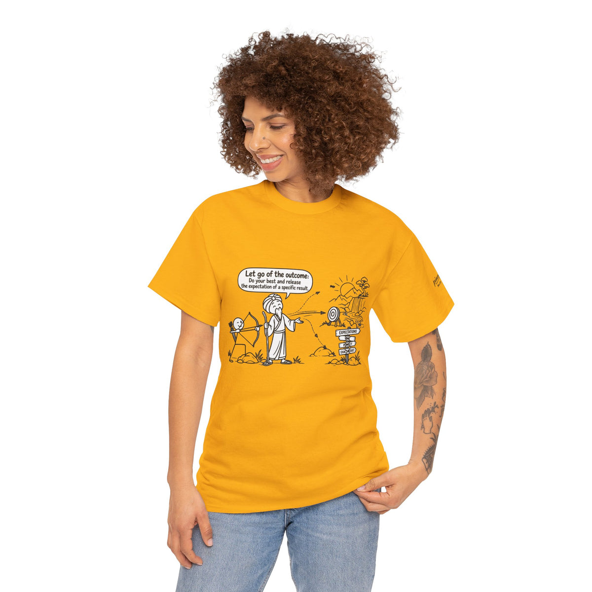 T-Shirt — Cartoon Zen Comic: "Let go of the outcome" Mindfulness Tee