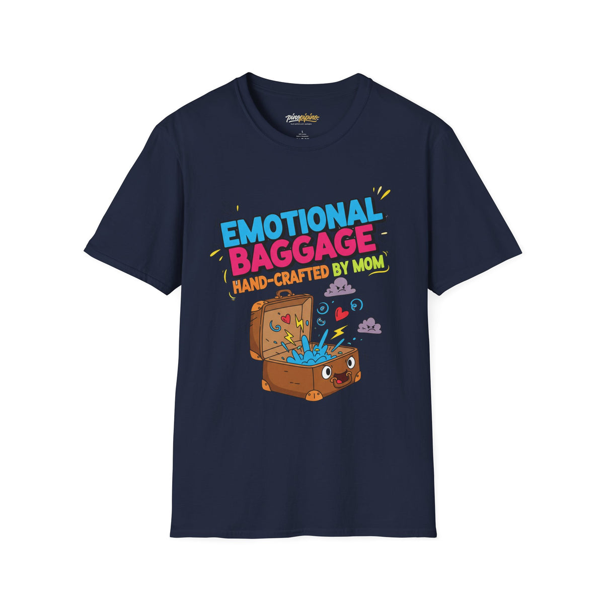 "Emotional Baggage T-Shirt — Hand-Crafted by Mom" Cute Cartoon Luggage Tee