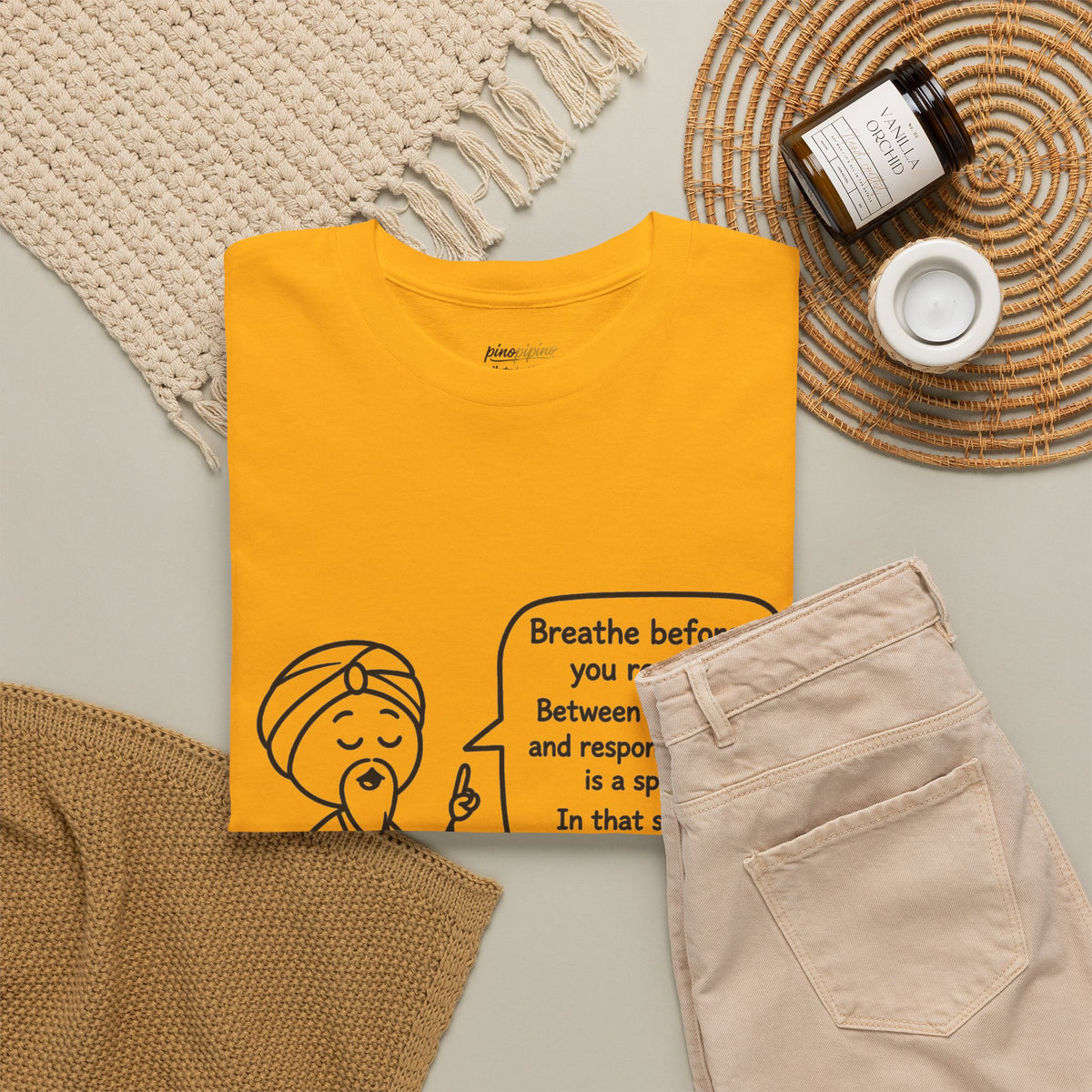 Mindful Guru T‑Shirt — "Breathe before you react" Meditation Tee