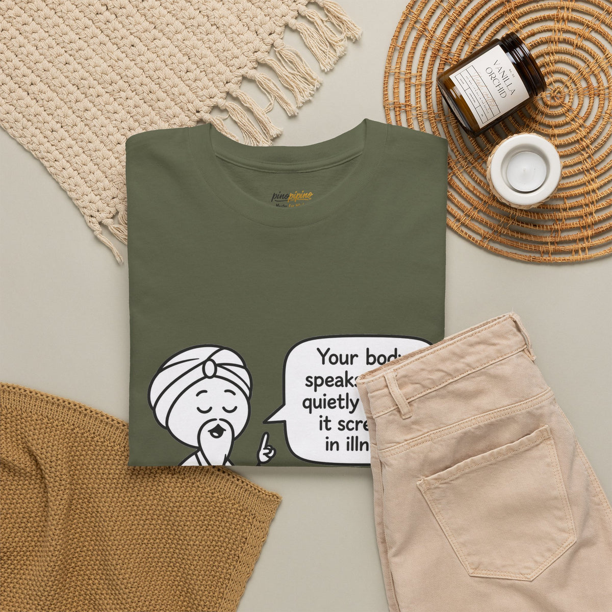 Wellness Tee — "Your body speaks to you quietly before it screams in illness" Meditation T-Shirt