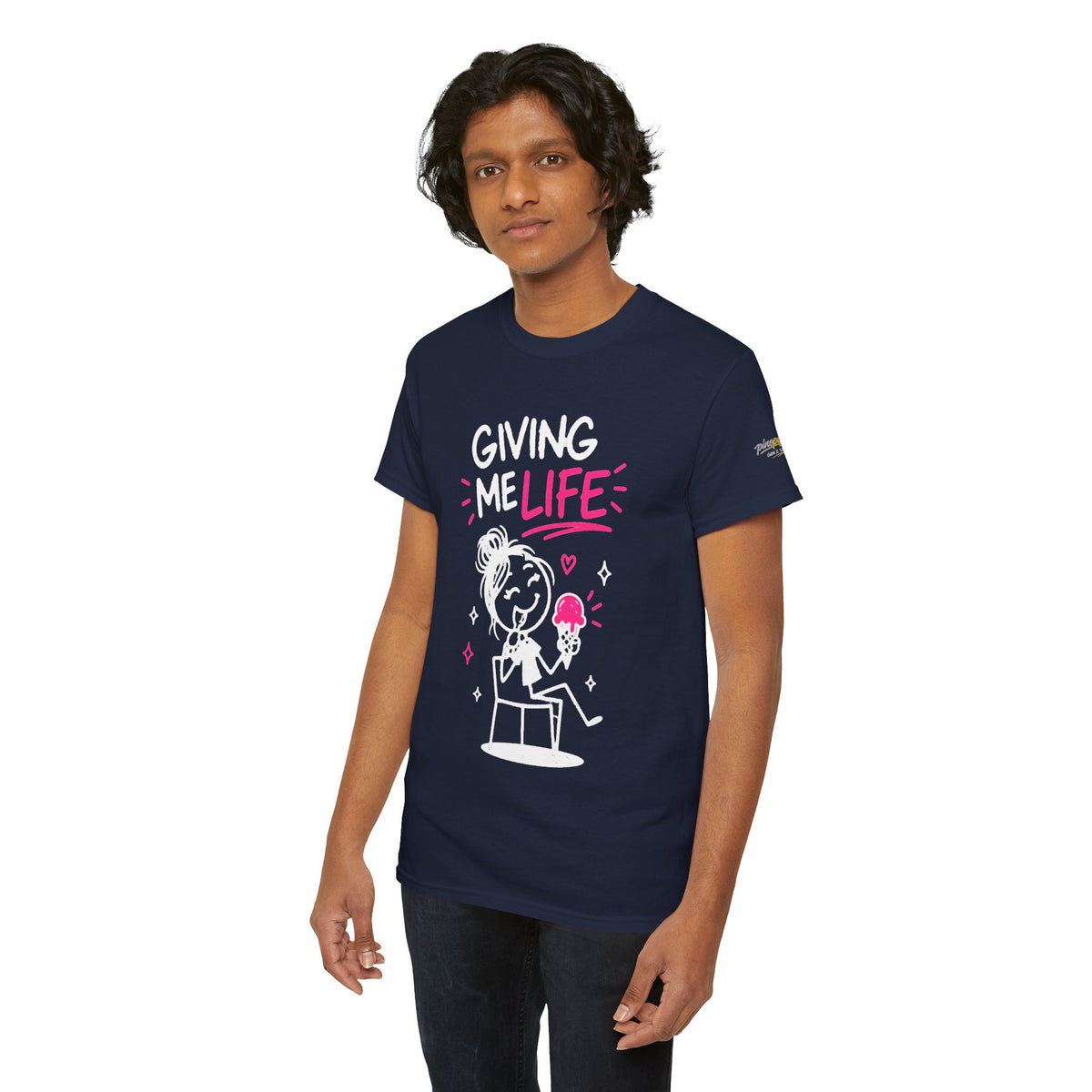 Cute "Giving Me Life" Graphic Sketch Cotton T‑Shirt