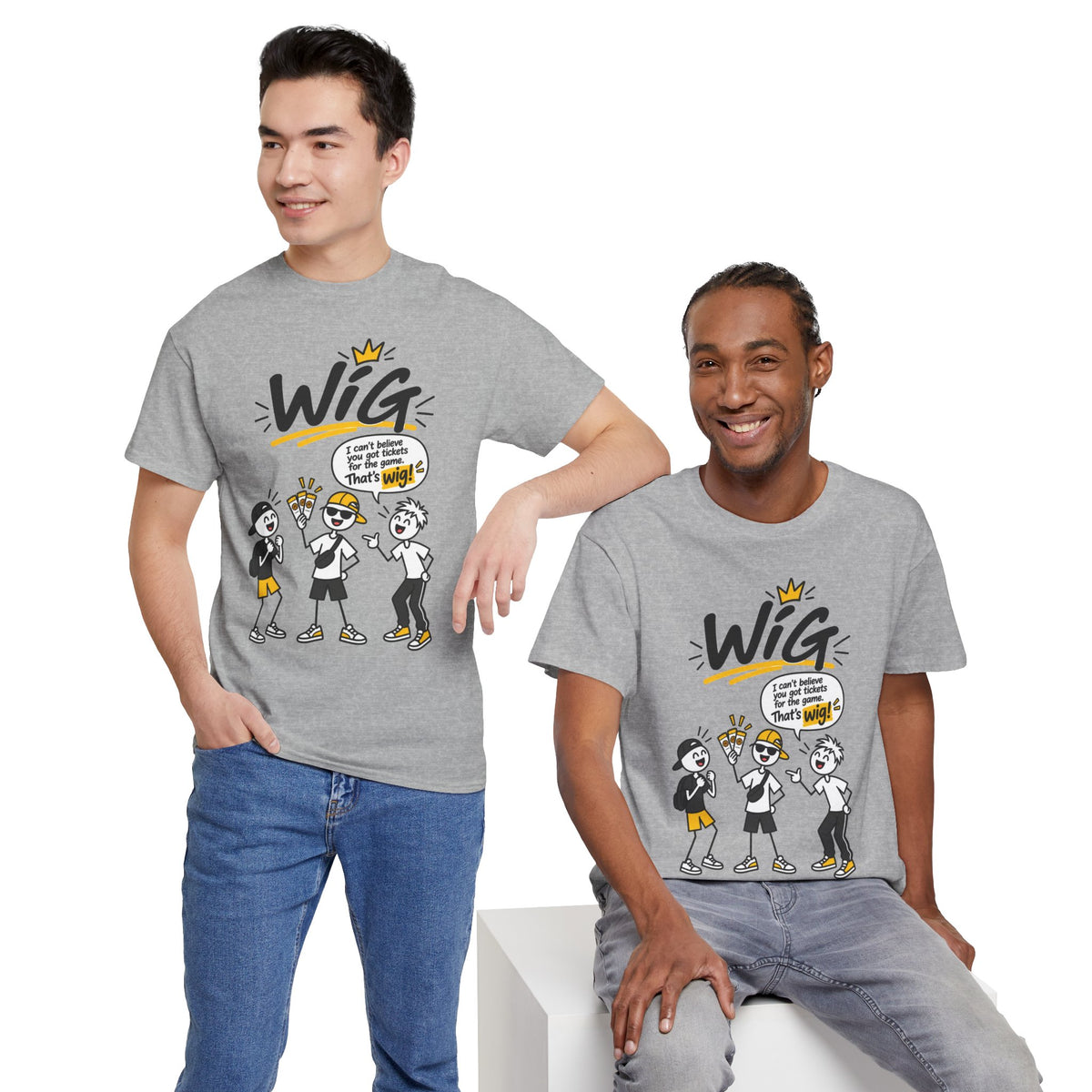 "Wig" Gen Z Slang Graphic Tee — Funny Cartoon Crew Shirt