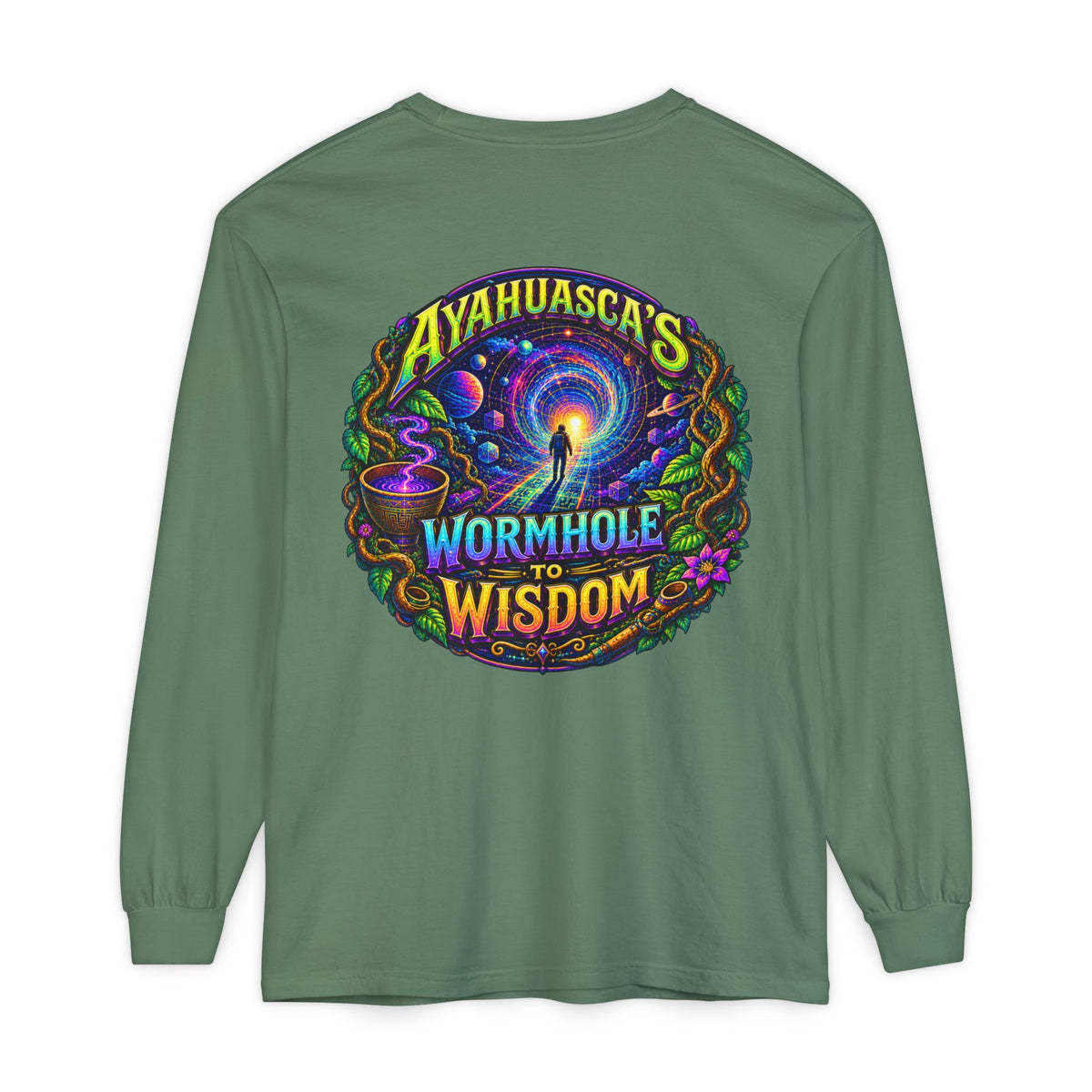 "Ayahuasca’s Wormhole to Wisdom" Psychedelic Long Sleeve Tee