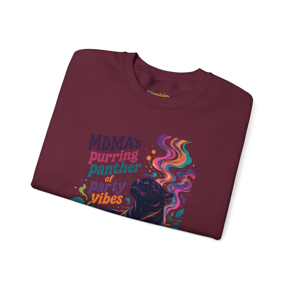 "MDMA's Purring Panther Party Vibes" - Psychedelic Black Panther Crewneck Sweatshirt