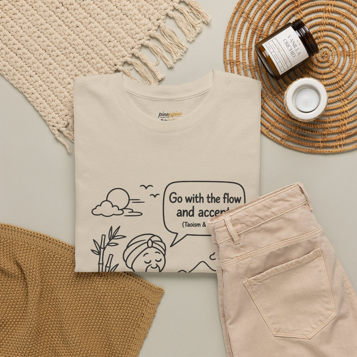 "Go With the Flow" Meditation Tee — Calm Journey Graphic T-Shirt
