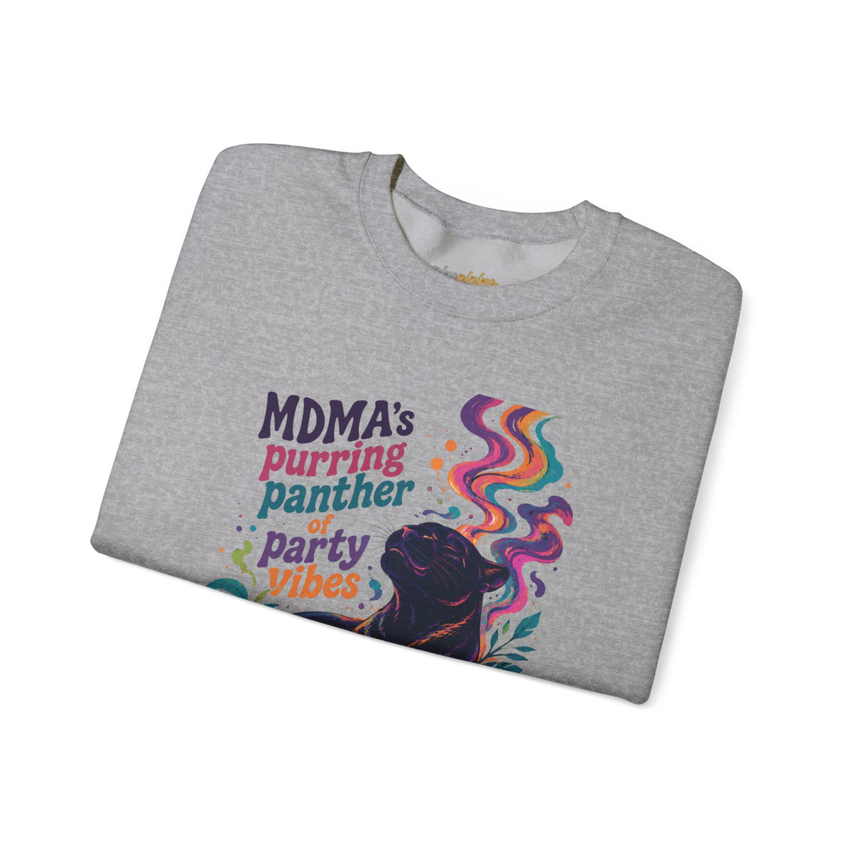 "MDMA's Purring Panther Party Vibes" - Psychedelic Black Panther Crewneck Sweatshirt