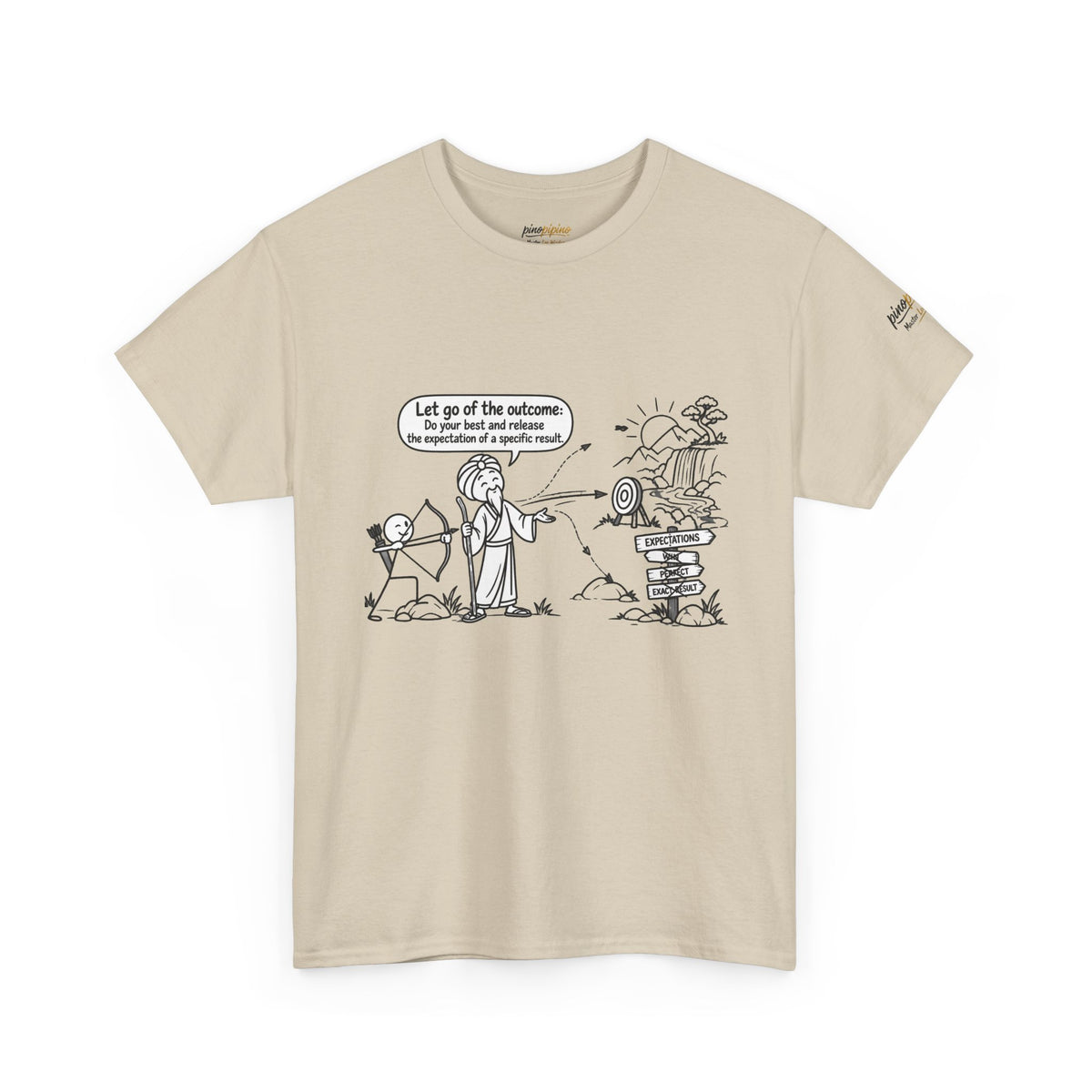 T-Shirt — Cartoon Zen Comic: "Let go of the outcome" Mindfulness Tee