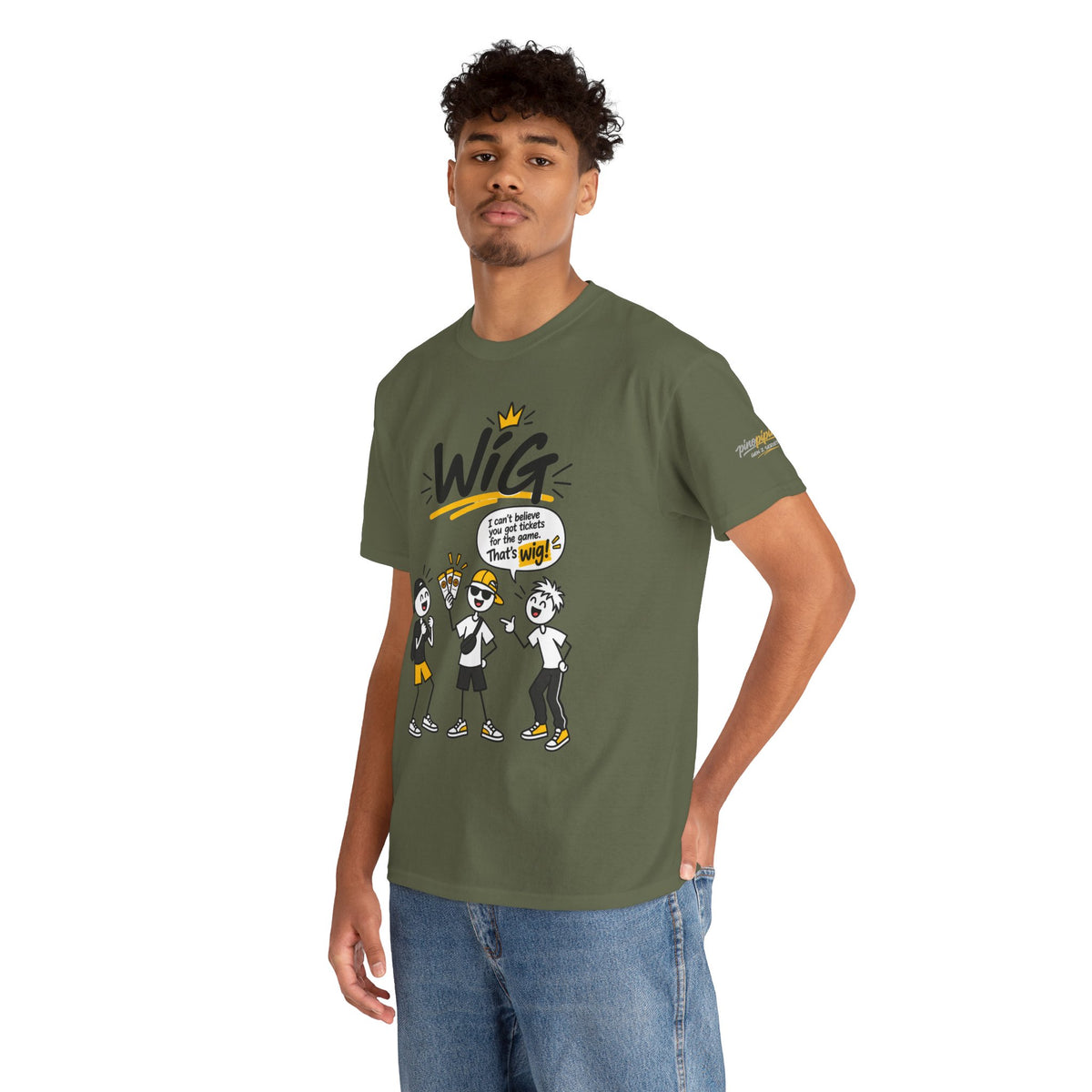 "Wig" Gen Z Slang Graphic Tee — Funny Cartoon Crew Shirt