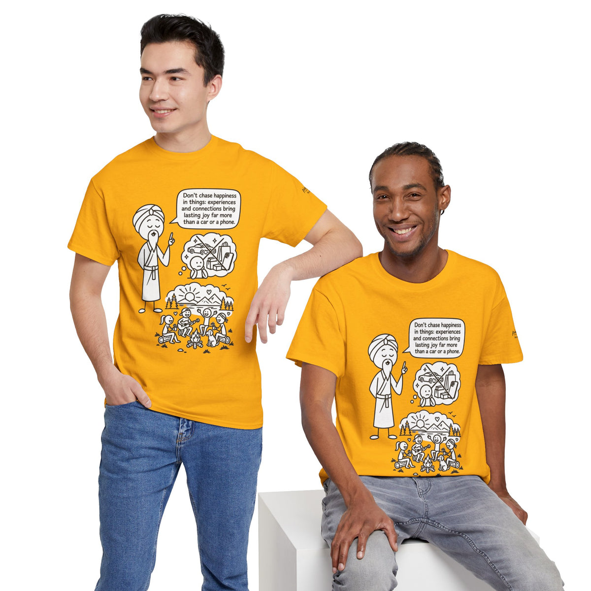 Mindful Graphic Tee – "Don't Chase Happiness in things" Illustration Shirt