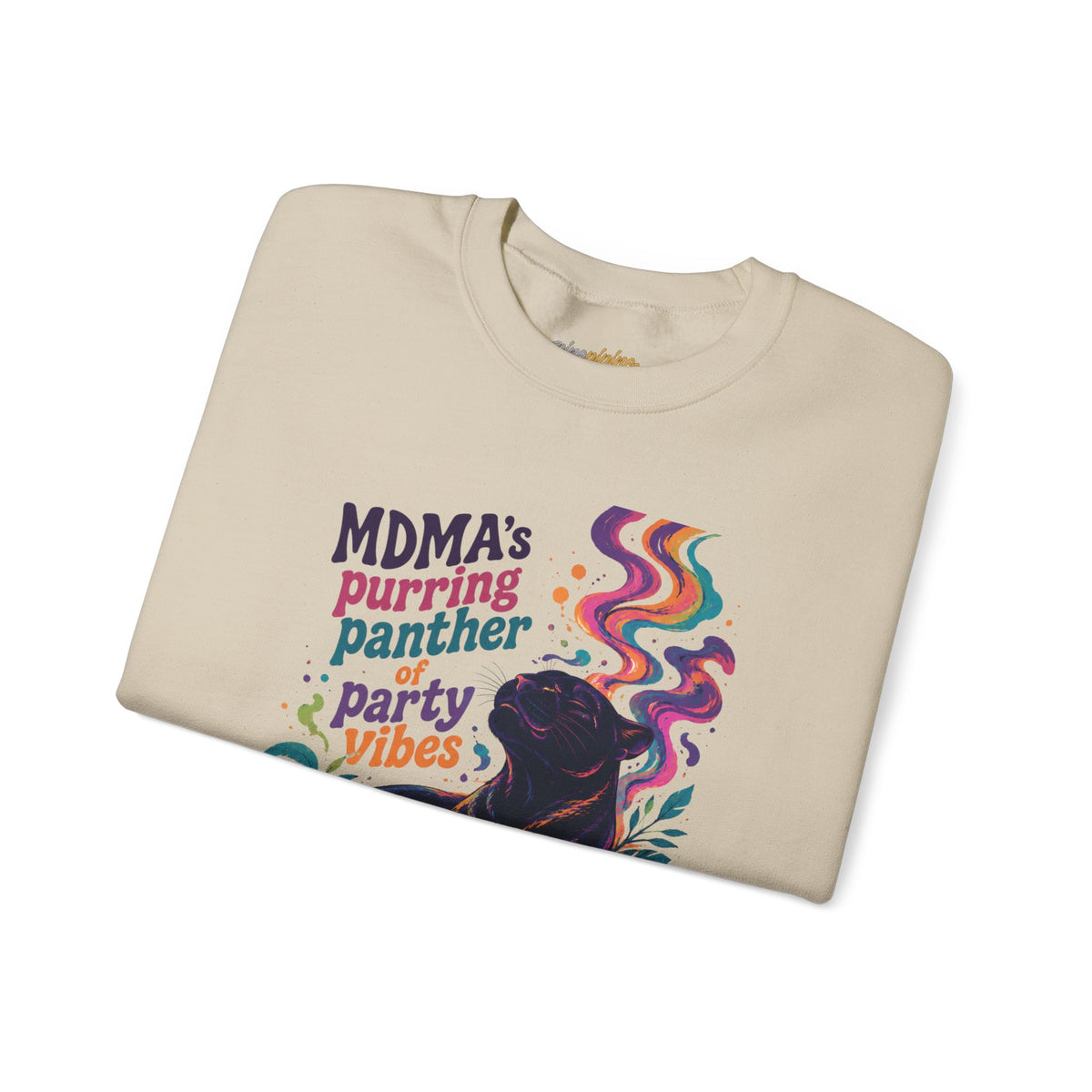 "MDMA's Purring Panther Party Vibes" - Psychedelic Black Panther Crewneck Sweatshirt