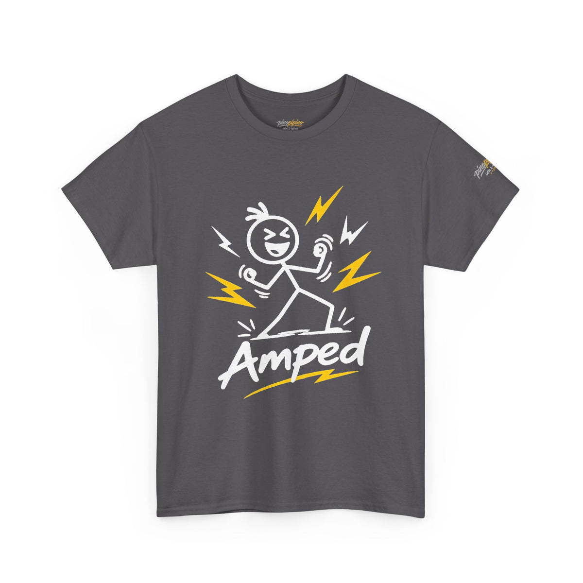 "Amped" Lightning Bolt Tee — Minimal Gen Z Slang Graphic T-Shirt