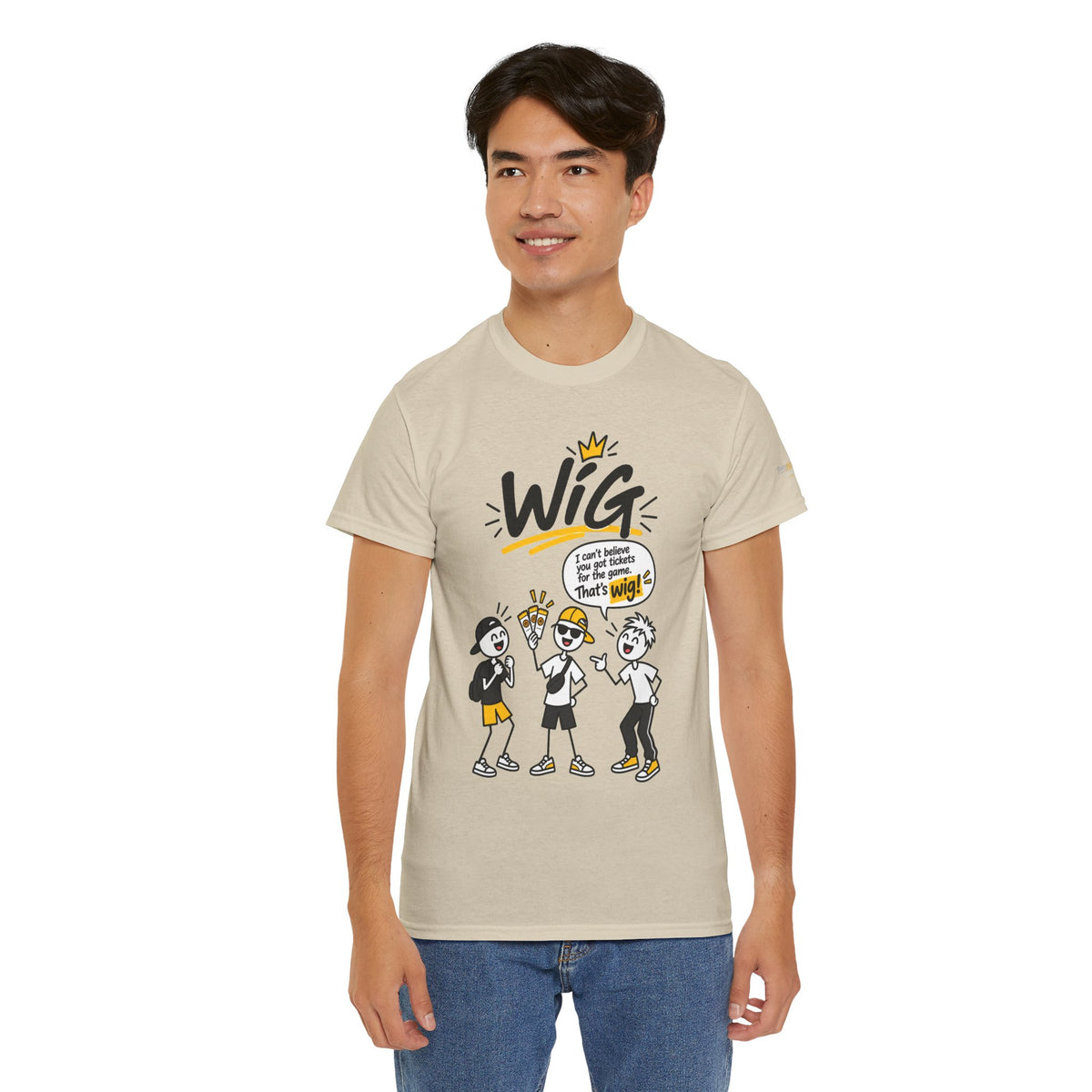 "Wig" Gen Z Slang Graphic Tee — Funny Cartoon Crew Shirt