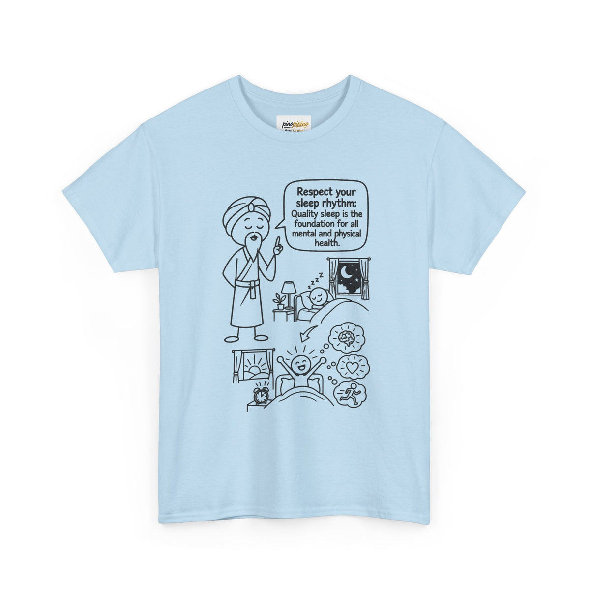 Yoga Philosophy Graphic Tee — "Respect Your Sleep Rhythm" Mindful Illustration T-Shirt