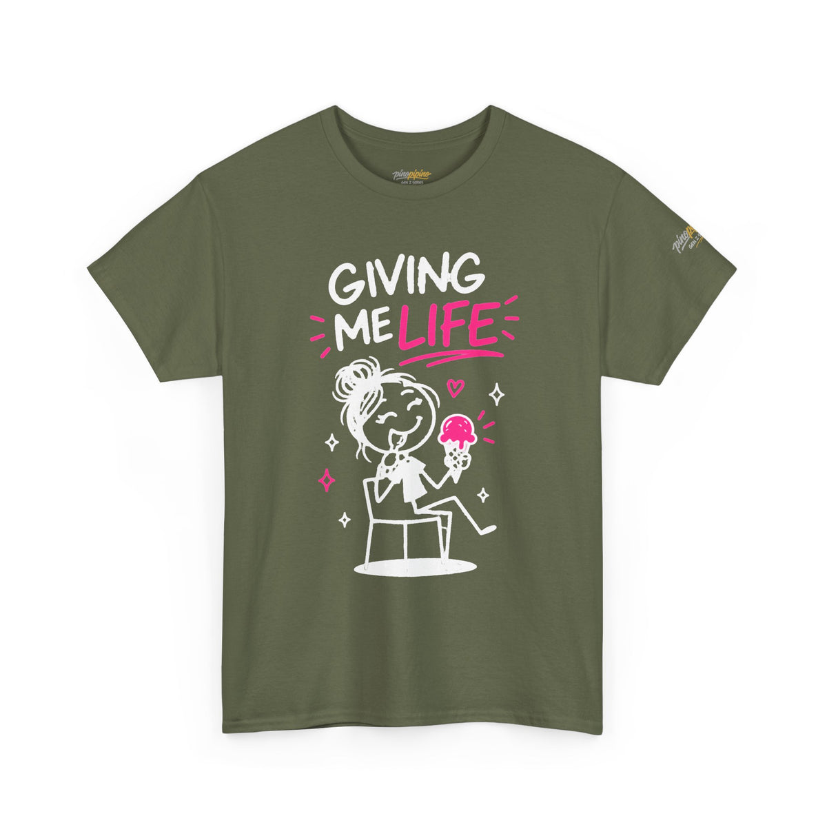 Cute "Giving Me Life" Graphic Sketch Cotton T‑Shirt