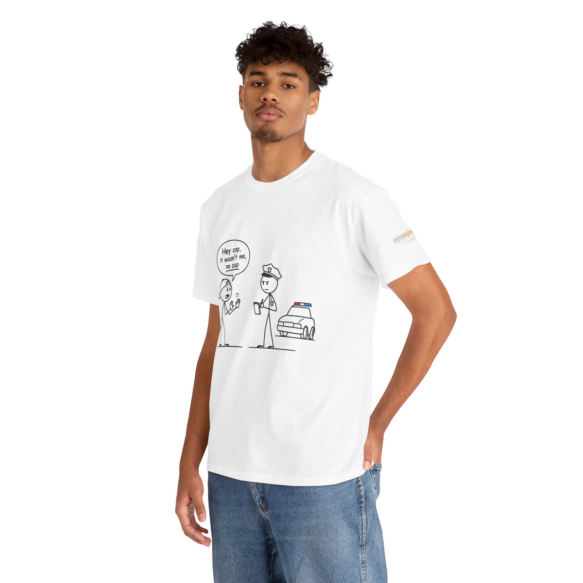 Funny "Hey Cop, It Wasn't Me, No Cap" Police Cartoon Tee