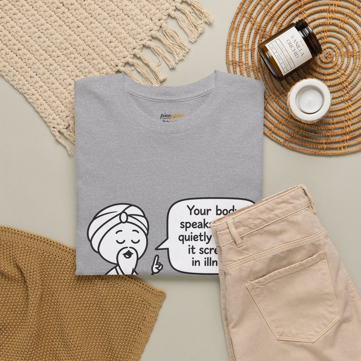 Wellness Tee — "Your body speaks to you quietly before it screams in illness" Meditation T-Shirt