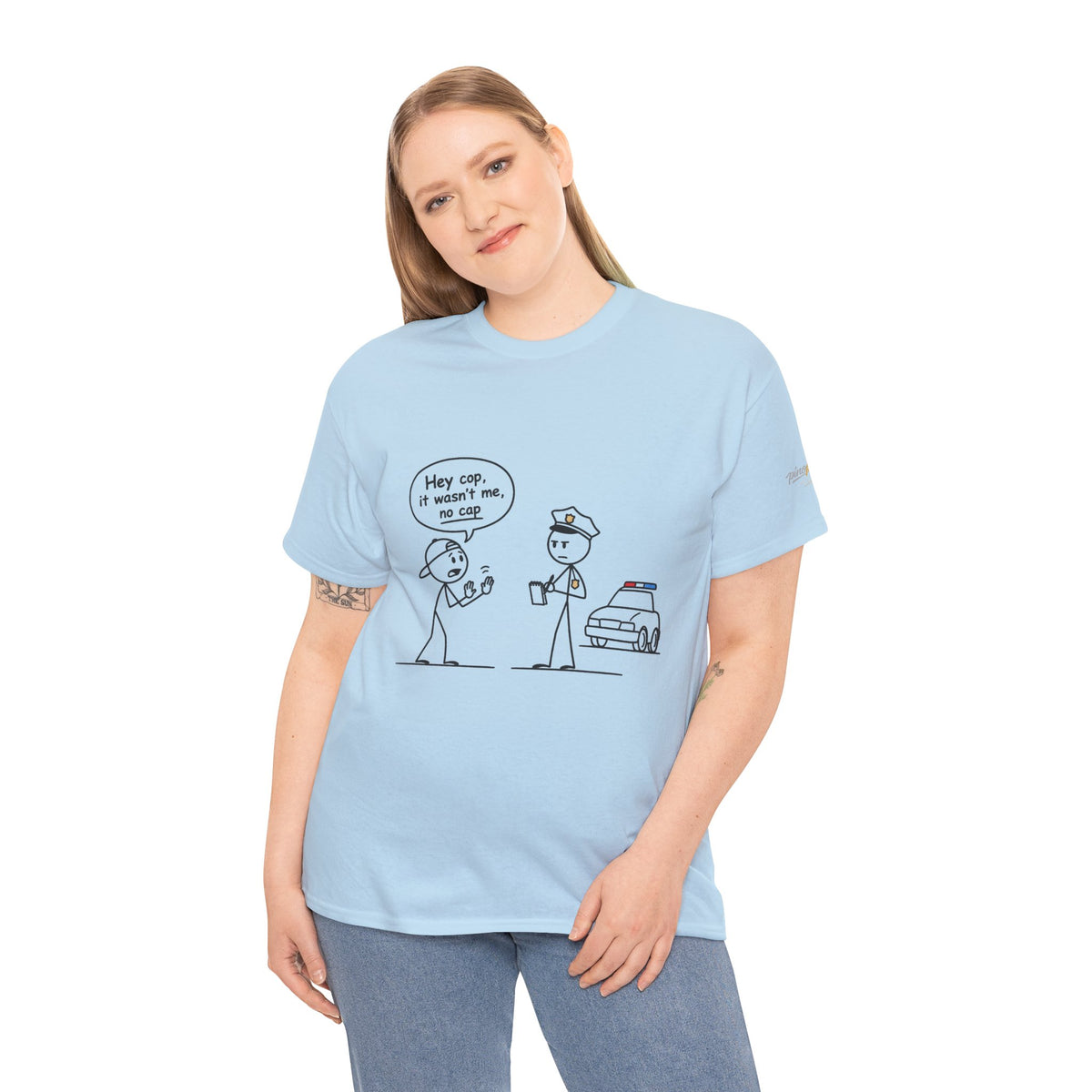 Funny "Hey Cop, It Wasn't Me, No Cap" Police Cartoon Tee