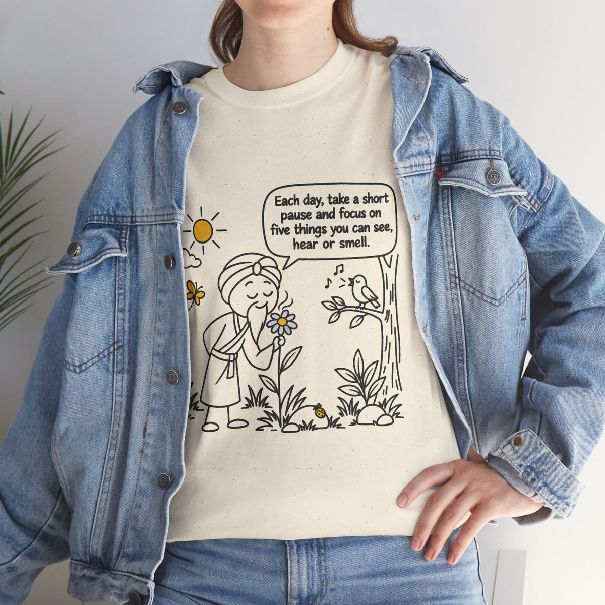 "Focus on five things you can see, hear or smell" - Master Lee's Wisdom, Unisex Heavy Cotton Tee