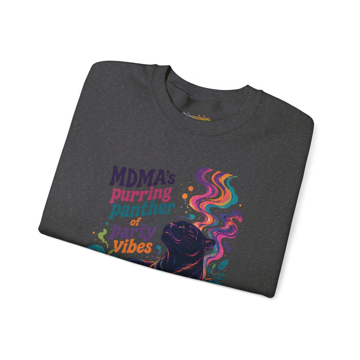 "MDMA's Purring Panther Party Vibes" - Psychedelic Black Panther Crewneck Sweatshirt